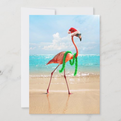 Christmas Flamingo on the Beach Invitation