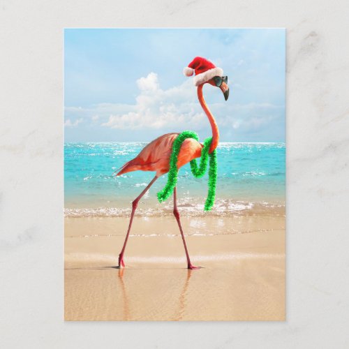 Christmas Flamingo on the Beach Invitation Postcard
