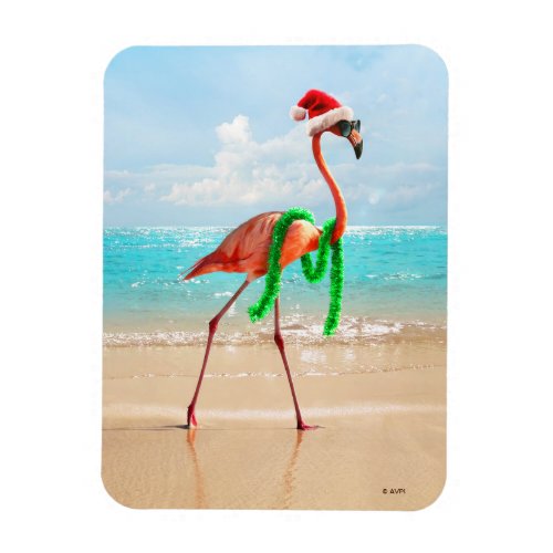 Christmas Flamingo on the Beach Magnet