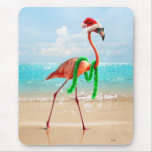 Christmas Flamingo on the Beach Mouse Pad
