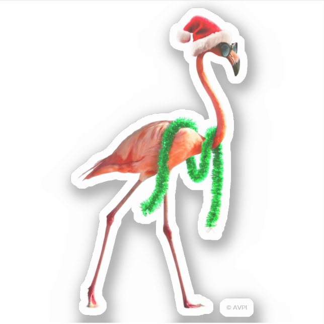 Christmas Flamingo on the Beach Sticker (Front)