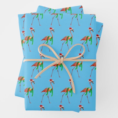 Christmas Flamingo on the Beach Wrapping Paper Sheets