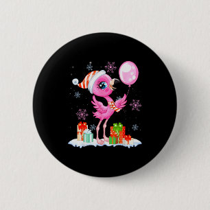 Christmas Flamingo Pajama Matching Santa Hat Xmas  Button