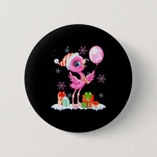 Christmas Flamingo Pajama Matching Santa Hat Xmas  Button (Front)