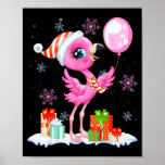 Christmas Flamingo Pajama Matching Santa Hat Xmas  Poster