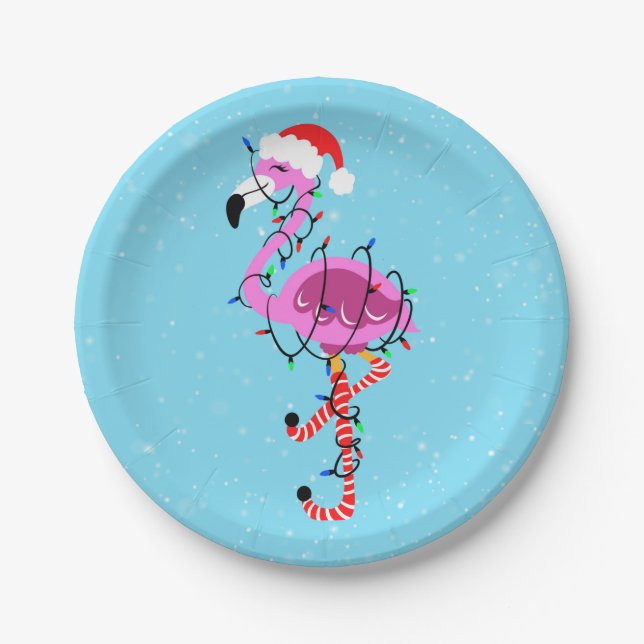 Christmas Flamingo Paper Plates (Front)