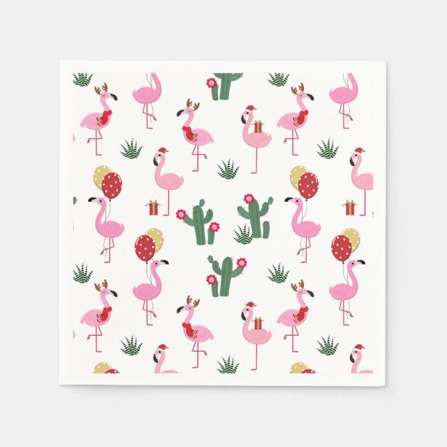 Christmas Flamingo Party | Holidays Napkins (Front)