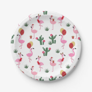Christmas Flamingo Party Holidays Paper Plates