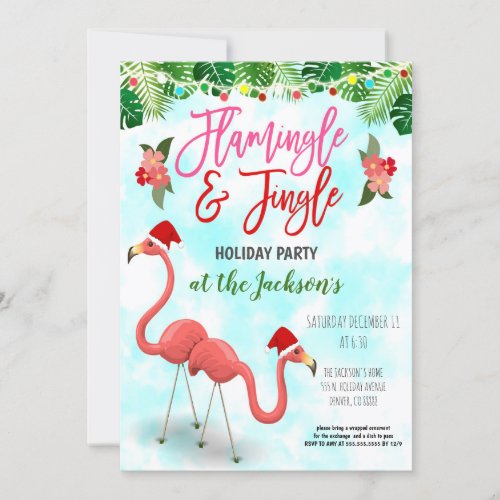 Christmas Flamingo Party Invitation