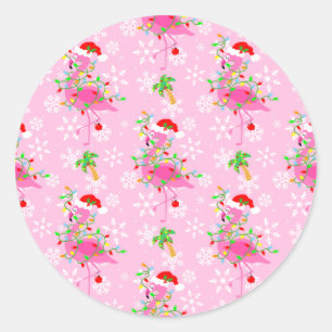 Christmas Flamingo Pattern Pink Classic Round Sticker