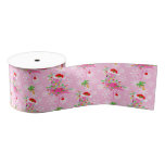Christmas Flamingo Pattern Pink Grosgrain Ribbon