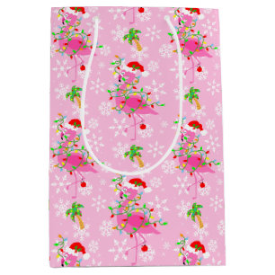 Christmas Flamingo Pattern Pink Medium Gift Bag