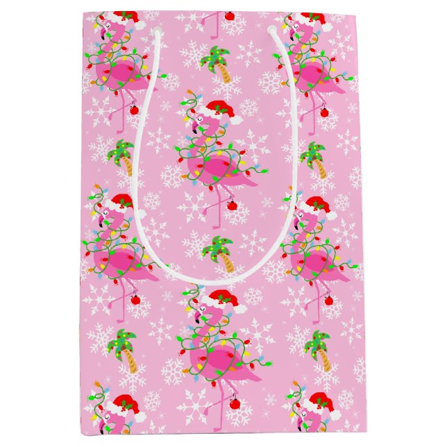 Christmas Flamingo Pattern Pink Medium Gift Bag (Front)