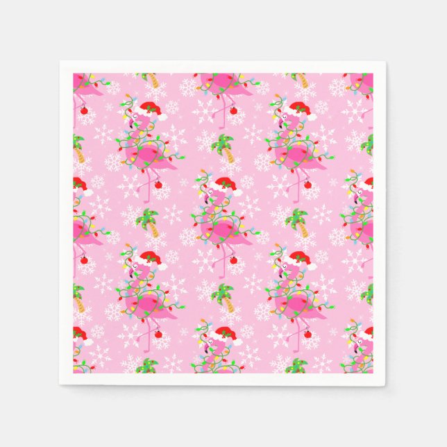 Christmas Flamingo Pattern Pink Napkins (Front)