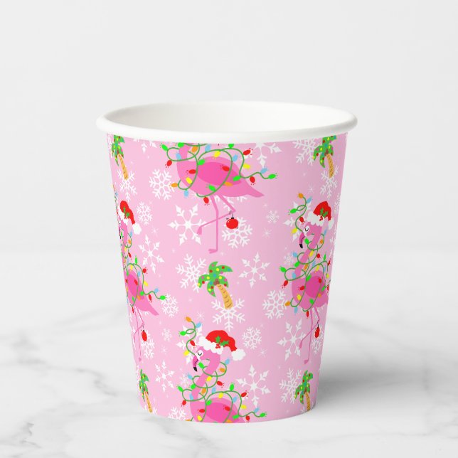 Christmas Flamingo Pattern Pink Paper Cups (Front)
