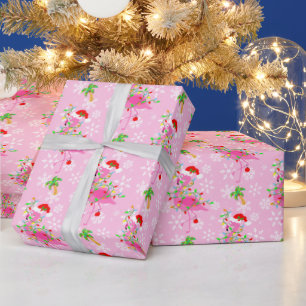Christmas Flamingo Pattern Pink Wrapping Paper
