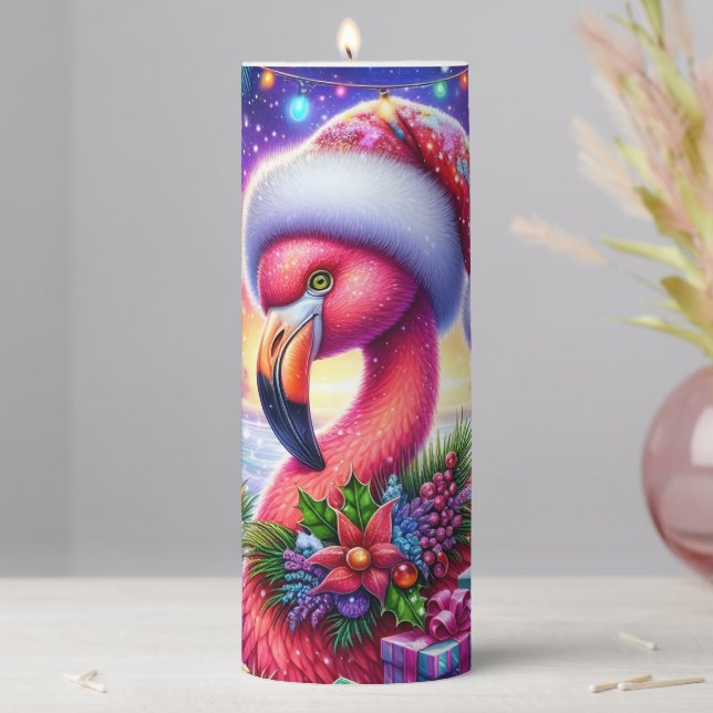 Christmas Flamingo Pillar Candle (In Situ)
