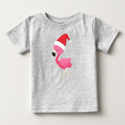 Christmas Flamingo Pink Flamingo Bird Santa Hat Baby T_Shirt