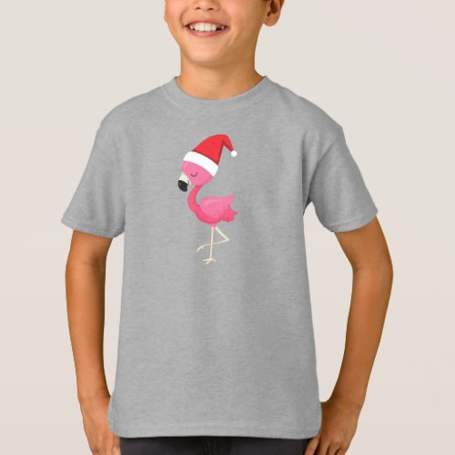 Christmas Flamingo Pink Flamingo Bird Santa Hat T_Shirt