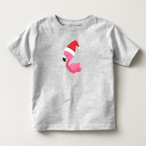 Christmas Flamingo Pink Flamingo Bird Santa Hat Toddler T_shirt