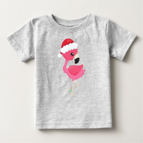 Christmas Flamingo Pink Flamingo Santa Hat Bird Baby T_Shirt