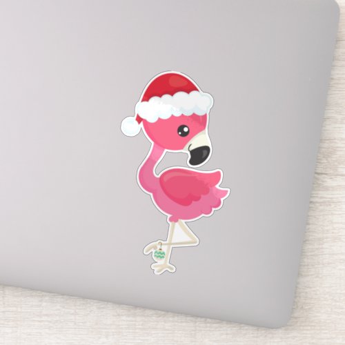 Christmas Flamingo Pink Flamingo Santa Hat Bird Sticker