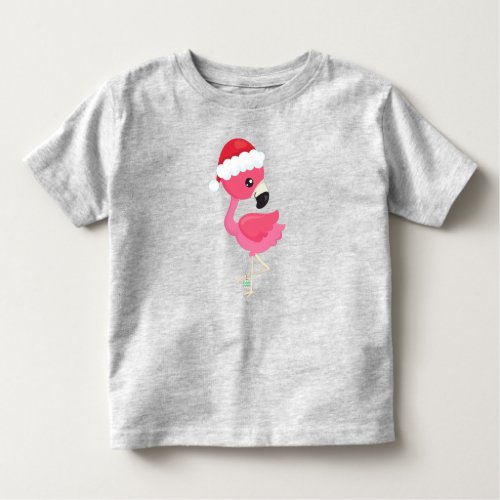 Christmas Flamingo Pink Flamingo Santa Hat Bird Toddler T_shirt