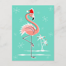 Christmas Flamingo postcard aqua back