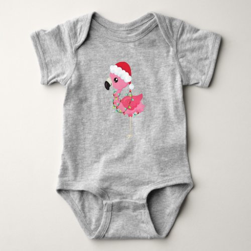 Christmas Flamingo Santa Hat Christmas Lights Baby Bodysuit