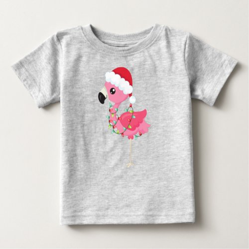 Christmas Flamingo Santa Hat Christmas Lights Baby T_Shirt