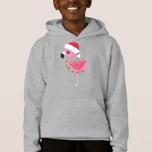 Christmas Flamingo Santa Hat Christmas Lights Hoodie