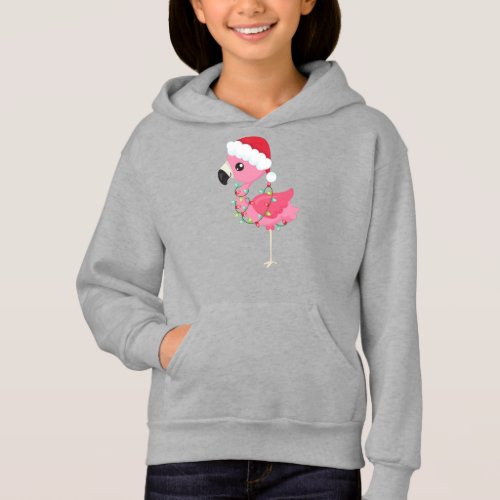 Christmas Flamingo Santa Hat Christmas Lights Hoodie