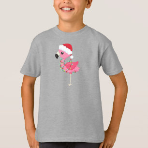 Christmas Flamingo, Santa Hat, Christmas Lights T-Shirt