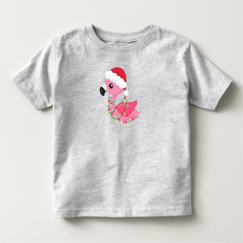 Christmas Flamingo Santa Hat Christmas Lights Toddler T_shirt