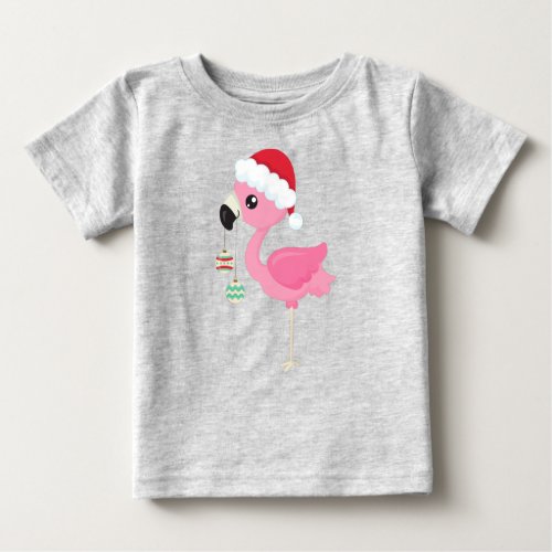 Christmas Flamingo Santa Hat Christmas Ornaments Baby T_Shirt