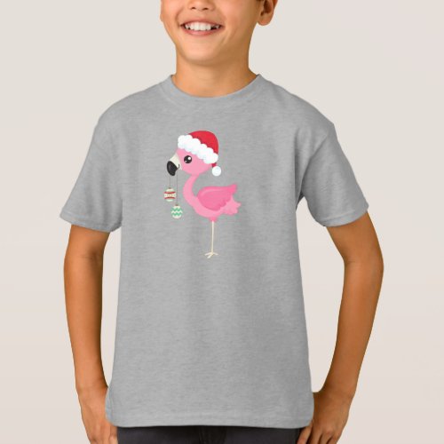 Christmas Flamingo Santa Hat Christmas Ornaments T_Shirt