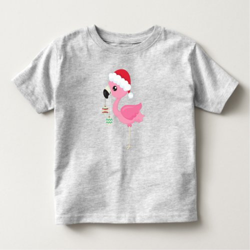 Christmas Flamingo Santa Hat Christmas Ornaments Toddler T_shirt