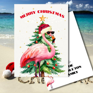 Christmas Flamingo Santa Hat Gold Greeting Invitation