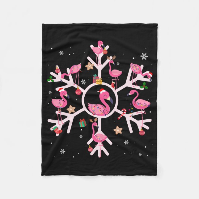 Christmas Flamingo Santa Hat Xmas Lights Flamingo  Fleece Blanket (Front)