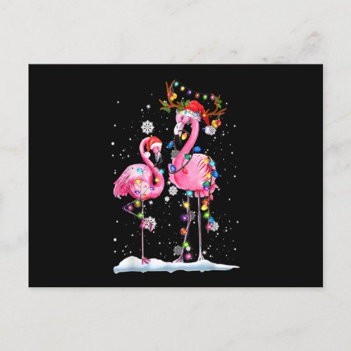 Christmas Flamingo Santa Hat Xmas Lights Flamingo  Postcard
