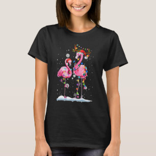 Christmas Flamingo Santa Hat Xmas Lights Flamingo  T-Shirt