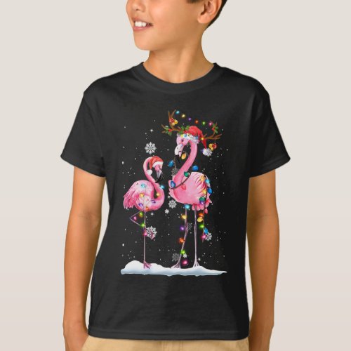 Christmas Flamingo Santa Hat Xmas Lights Flamingo  T_Shirt