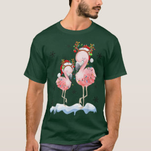 Christmas Flamingo Santa Hat Xmas Lights Flamingo T-Shirt