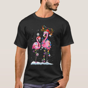 Christmas Flamingo Santa Hat Xmas Lights Flamingo T-Shirt