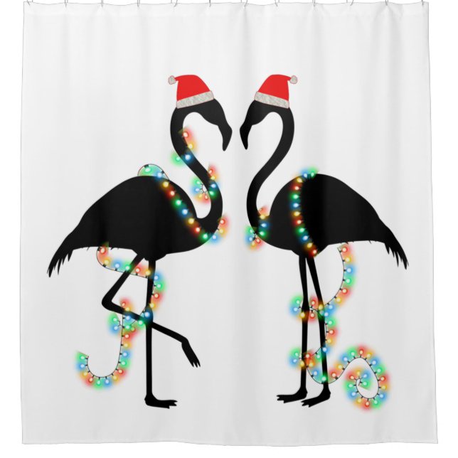 christmas flamingo santa shower curtain (Front)
