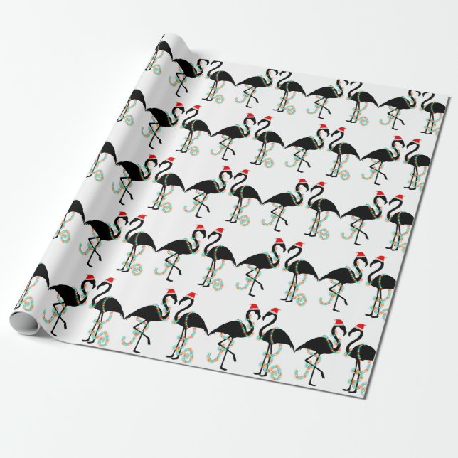 christmas flamingo santa wrapping paper (Unrolled)