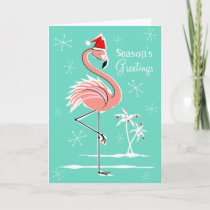 Christmas Flamingo Season's Greetings front Holiday Card