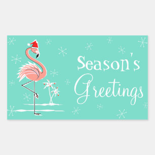 Christmas Flamingo Season's Greetings rectangle Rectangular Sticker