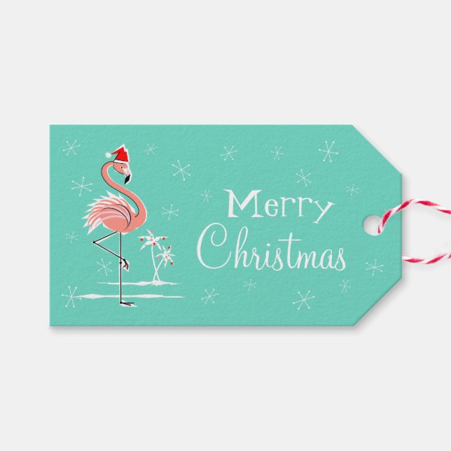 Christmas Flamingo side gift tags (Front (Horizontal))