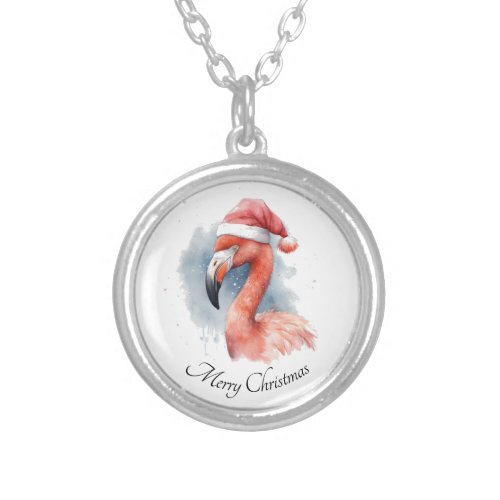 Christmas Flamingo Silver Plated Necklace